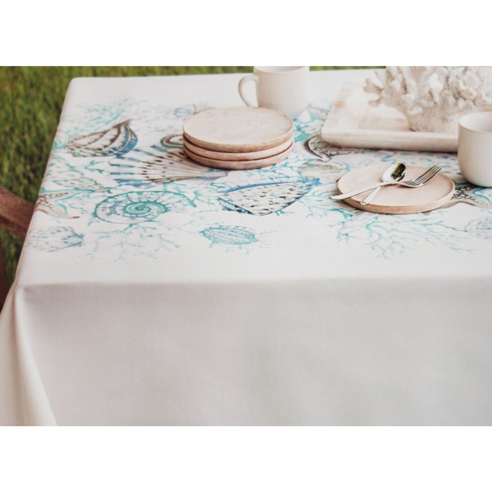 Printed Textured Fabric Tablecloth, 60" Round, NAUTICAL, SEALIFE, OCEANSIDE, BM